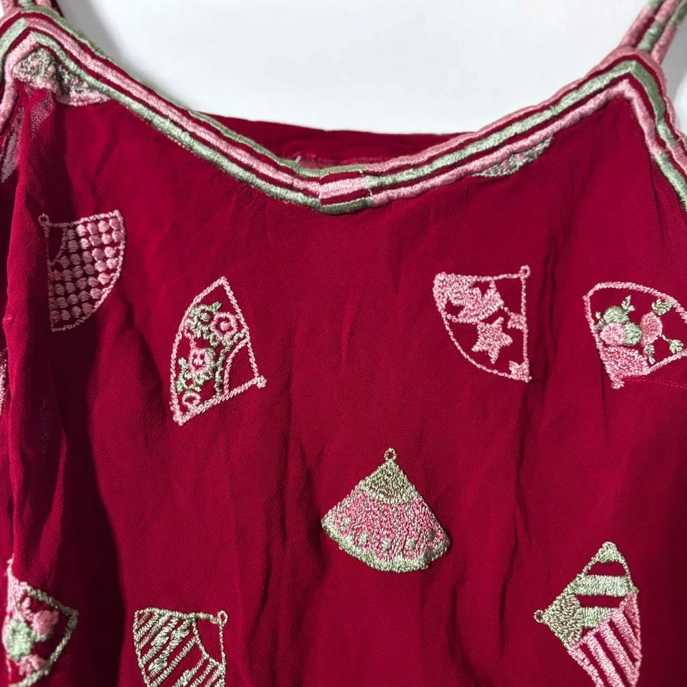 Ghost England Women's Slip Dress Small Burgundy Dark Red Hu Embroidered